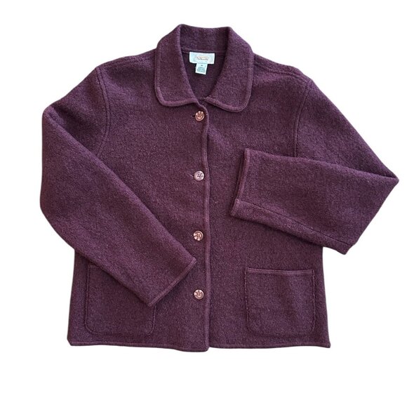 Talbots Sweaters - Talbots Boiled Wool Cardigan Jacket Size Medium Pockets Burgundy Plum